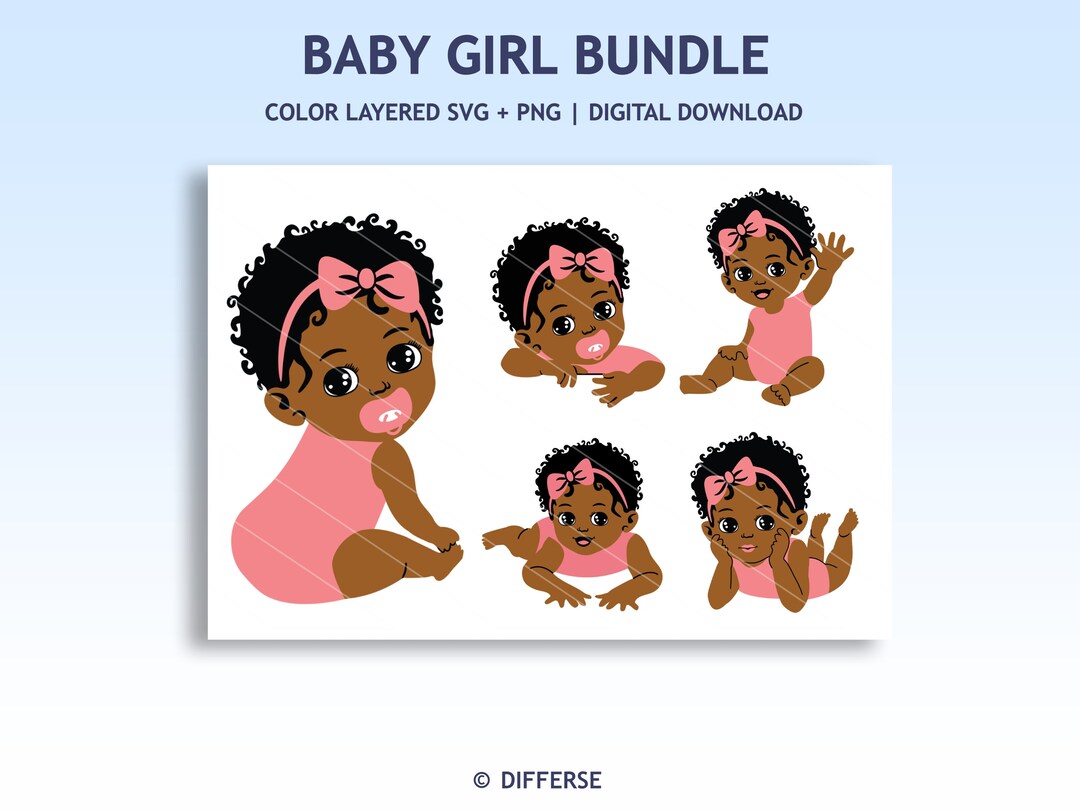 Set of 5 Cute African American Baby Girls | SVG Cut File & PNG | Baby ...