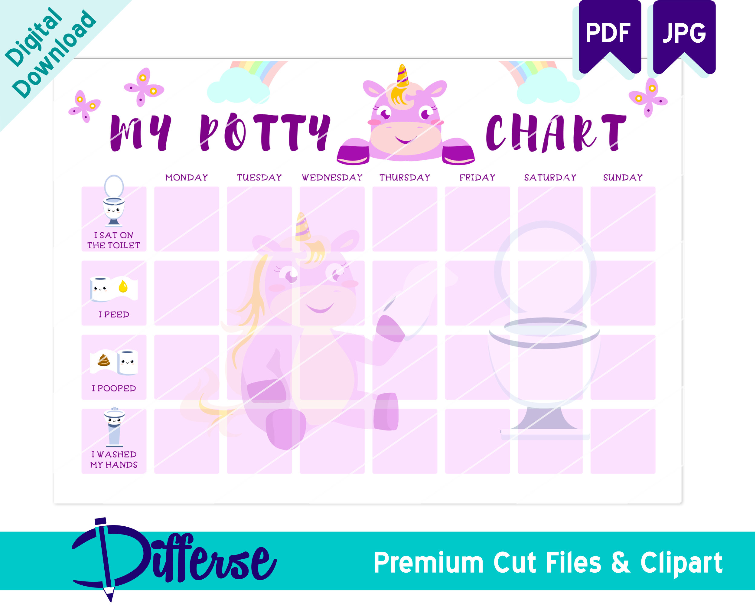 Printable Unicorn Potty Training Chart for Kids Potty Chart Potty