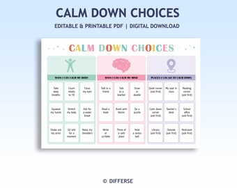 Editable Calm Down Choice Board | Calm Down Strategies | Calm Down Corner Poster | Emotional Regulation | Editable Coping Skills