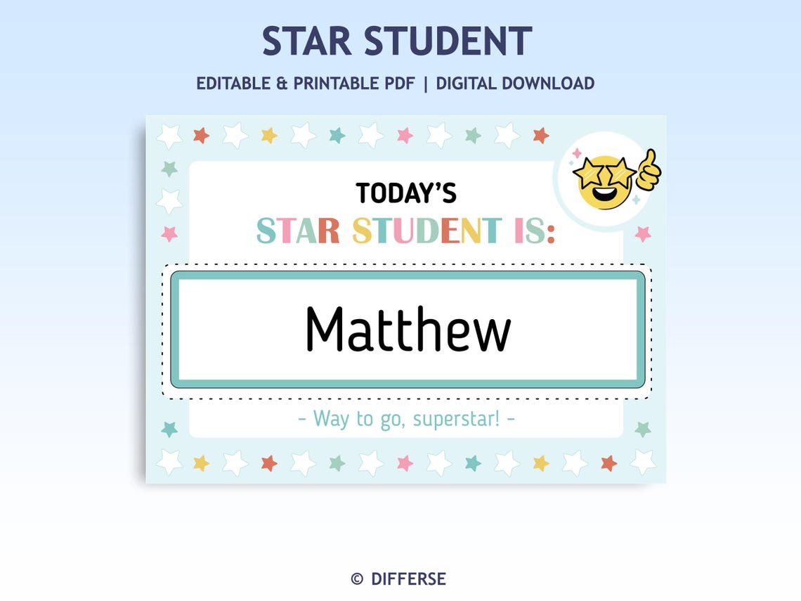 Editable Star Student of the Week Poster | Star Student Poster | Star ...
