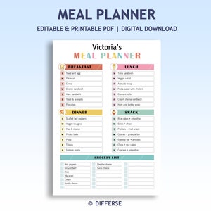 Kids Meal Planner | Weekly Meal Planner | Printable Meal Plan | Meal Prep Planner | Kids Dinner Planner | Grocery Planner | Kids Lunch