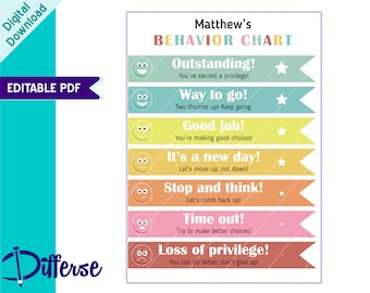 Colorful Behavior Chart | Behavior Chart Smiley Face | Behavior Chart For Kids | Kids Behavior Chart | Printable Good Behavior Chart
