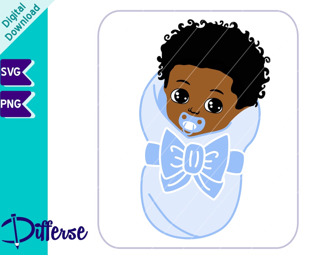 Black Baby Boy Wrapped in a Blanket SVG | SVG Cut File & PNG | Black ...