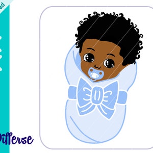 Noir bébé garçon enveloppé dans une couverture SVG | Fichier de coupe SVG & PNG | Noir bébé garçon svg | Vecteur de bébé afro | Bienvenue bébé svg | Emballé bébé svg