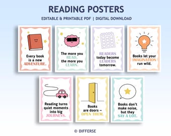 Reading Posters for Classroom | Printable Reading Corner Decor | Book Posters | Classroom Library Decor | Reading Quotes