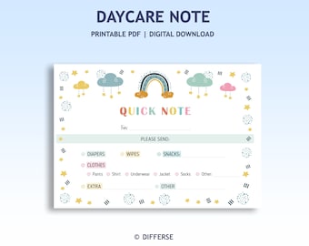 Daycare Note | Quick Note | Parent Communication | Home Daycare Form | Daycare Card | Daycare Mail | Note Home | Parent Notice