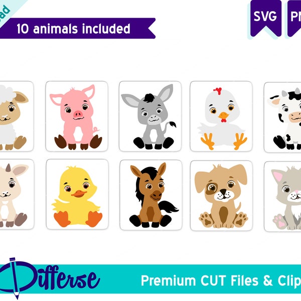 10 Cute Baby Farm Animals | SVG Cut File & PNG | Baby Farm Animals Bundle SVG | Baby Farm Animals Set svg | Baby Animals svg | Cute Animals