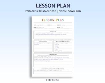 Editable Lesson Plan | Lesson Template | Daily Lesson Plan For School | Digital Lesson Planner | Homeschool Lesson Plan