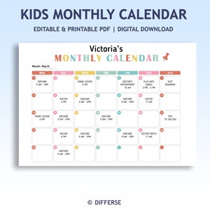 Maandkalender voor kinderen | Maandplanner voor kinderen | Afdrukbare kalender | Kinderkalender zonder datum | Thuisschoolplanner | Lege kalender
