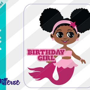Cute Black Mermaid Birthday Girl | SVG Cut File & PNG | African American Mermaid | Cute Mermaid | Magical Black Girl | Afro Mermaid