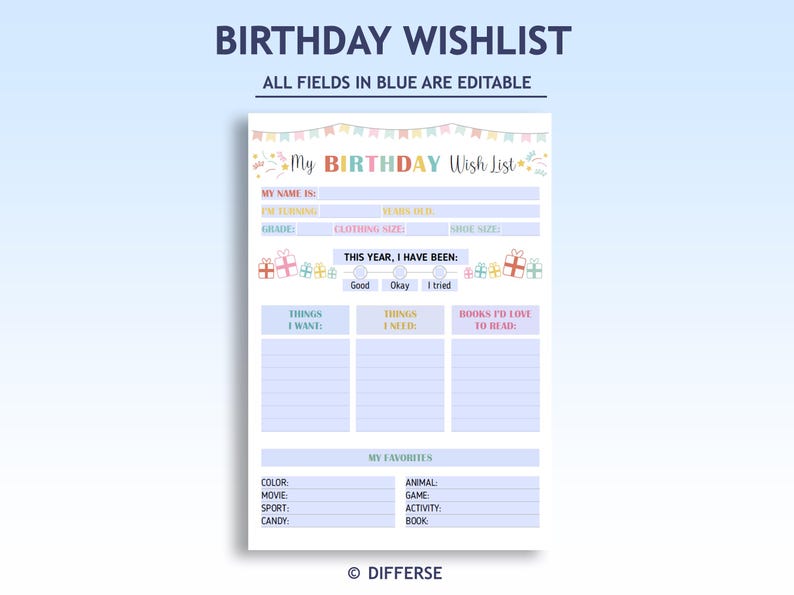 Birthday Wishlist for Kids | Printable Gift Wish List | My Favorite ...