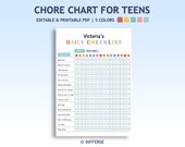 Teen Chore Chart | Daily Chore Chart For Teens | Printable Chore Chart | Kids Chore Chart | Wall Chore Chart | Responsibility Chart