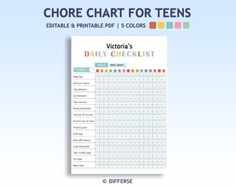 Teen Chore Chart | Daily Chore Chart For Teens | Printable Chore Chart | Kids Chore Chart | Wall Chore Chart | Responsibility Chart