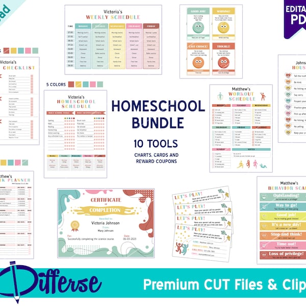 Editable Homeschool Printable Bundle For Kids | Homeschool Planner | Homeschool Resources | Homeschool Schedule | Decor | Homeschool Poster