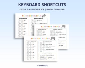 Schede di scelta rapida da tastiera stampabili / Scorciatoie da tastiera per bambini / Tasti di scelta rapida del computer / Scorciatoie per bambini / Aiuto per computer / Aiuto per tastiera