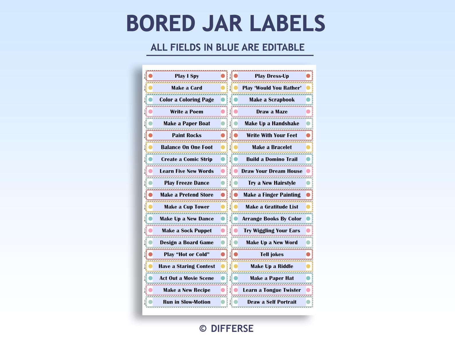 Boredom Jar Printable | Kids Activity Jar | I'm Bored Jar | Boredom ...