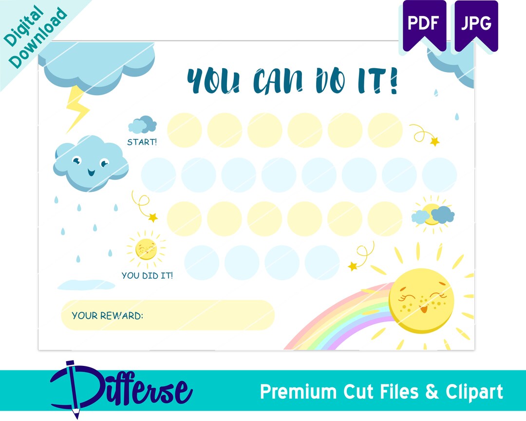 Printable Reward Chart for Kids With a Sunshine, Rainbow and Clouds ...