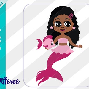 African American Mermaid With Curly hair | SVG Cut File & PNG | Black Mermaid | Afro Mermaid Clipart | Magical Black Girl PNG | Afro Mermaid