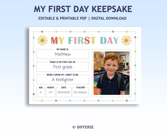 My First Day of School Keepsake | First Day of Kindergarten Picture | First Day of Pre-k | Kindergarten Photo Craft | Back to School Memory