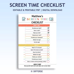 Screen Time Checklist | Screen Time Chart | Screen Time Schedule | Screen Time Rules | Screen Time Planner | Before Screen Time