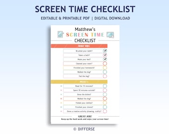 Screen Time Checklist | Screen Time Chart | Screen Time Schedule | Screen Time Rules | Screen Time Planner | Before Screen Time