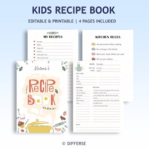 Plantilla de libro de recetas para niños / Plantilla de libro de cocina para niños / Plantilla de recetas / Cocina para niños / Diario de recetas para niños / Cuaderno de recetas digital
