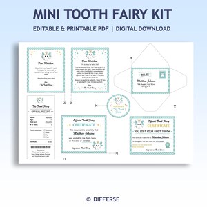 Kit editable para el Hada de los Dientes en miniatura / Recibo para el Hada de los Dientes / Carta para el Hada de los Dientes / Nota para el Hada de los Dientes / Disculpa para el Hada de los Dientes / Certificado para el Hada de los Dientes