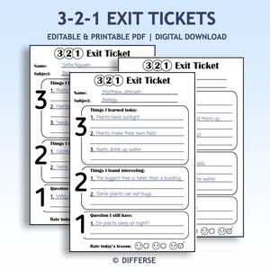 Puede incluir: Tickets de salida 3-2-1 imprimibles para uso en el aula. La descarga digital incluye plantillas PDF editables. Cada ticket tiene secciones para 3 cosas aprendidas, 2 datos interesantes y 1 pregunta. Los tickets están diseñados para la reflexión de los estudiantes.