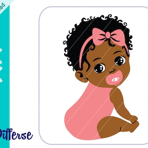 African American Newborn with Pacifier | SVG Cut File & PNG | Baby Girl SVG | Princess Vector | Black Girl svg | Little Afro Girl | Melanin