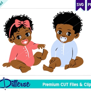 Bébés jumeaux afro-américains SVG | Fichier de découpe SVG et | PNG Frère jumeau et soeur svg | Baby Boy png | Nouveau-né svg | Black Twins svg