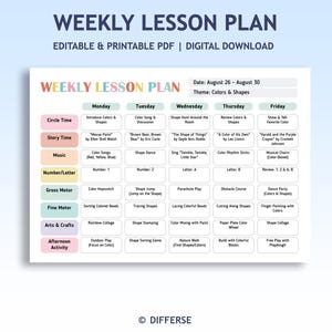 Weekly Lesson Plan | Class Schedule | Classroom Schedule | PreK Lesson Plan | Editable Lesson Plan | Weekly Class Routine
