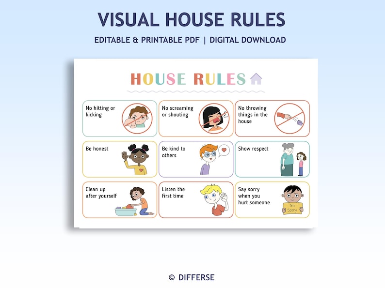 Visual Rule Kick Editable Kids House Rules | Home Alone Rules | Homeschool Rules ...
