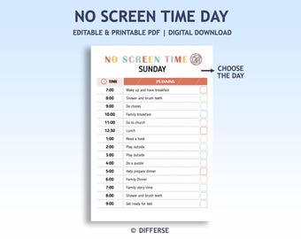 Día sin pantallas / Actividades sin pantallas / Reducir el tiempo frente a la pantalla / Horario sin pantallas / Planificador de tiempo frente a la pantalla para niños / Limitar el tiempo frente a la pantalla