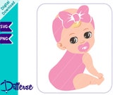 Newborn Baby SVG | SVG Cut File & PNG | Baby Girl with Pacifier svg | Baby Princess Vector | Baby Shower svg | Cute Baby png | Bald Baby svg