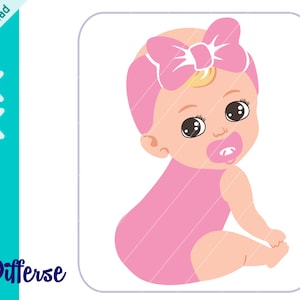 Bebé recién nacido SVG / SVG Cut File & PNG / Niña con chupete svg / Bebé princesa Vector / Baby Shower svg / Lindo bebé png / Bebé calvo svg