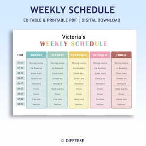 Kids Weekly Schedule | Kids Weekly Planner | Homeschool Planner | Homeschool Schedule | Kids Daily Schedule | School Routine Chart