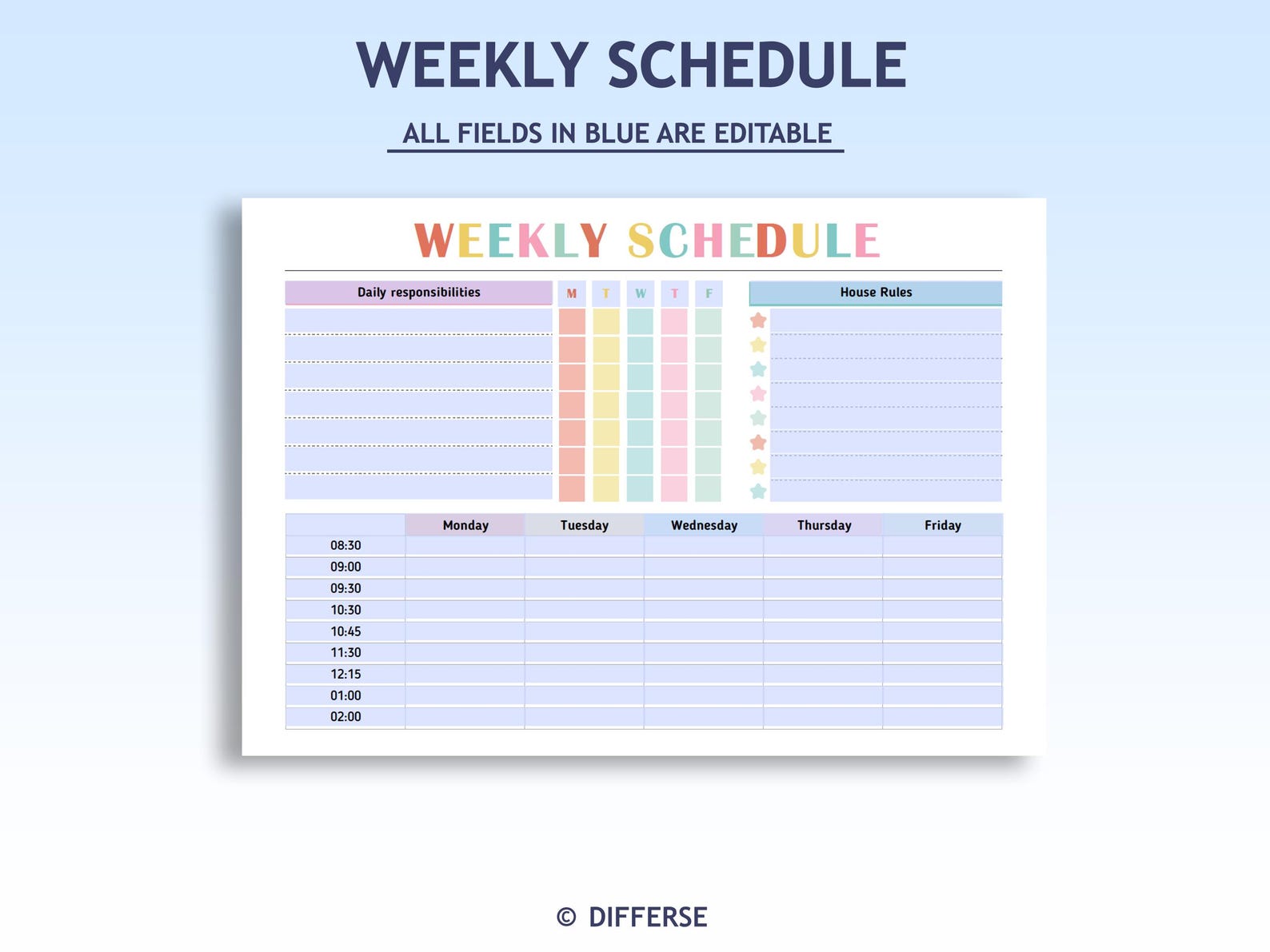 Editable Kids Weekly Schedule | Weekly Planner | Daily Schedule for ...