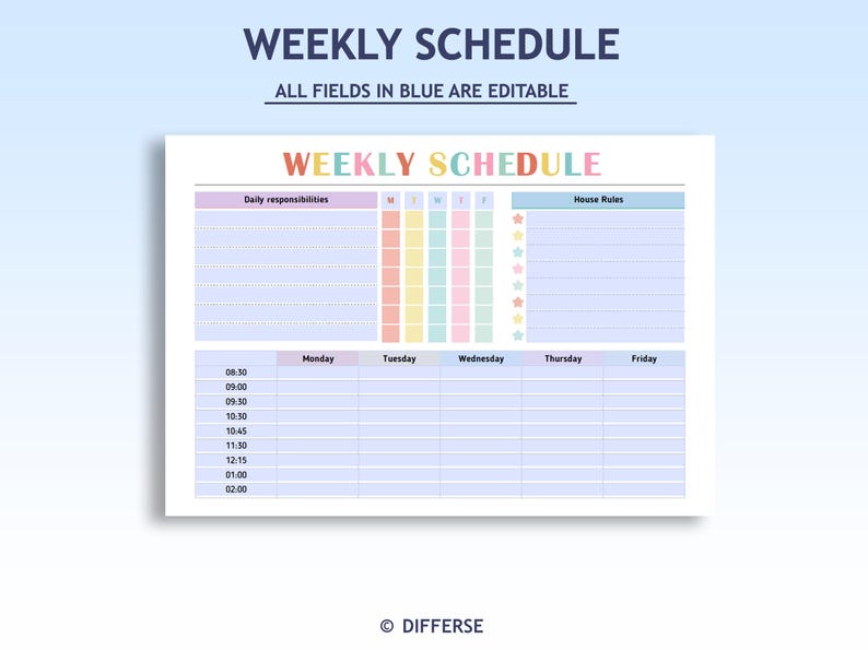 Weekly Roster For Kids Editable Kids Weekly Schedule | Weekly Planner | Daily Schedule for ...