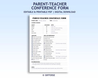 Editable Parent Teacher Conference Form | Conference Checklist | Conference Notes | Behavior Report Card | Conference Sheet