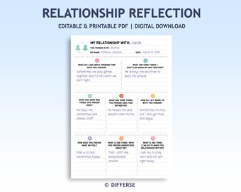 Kids Relationship Reflection Sheet | Building Healthy Relationships Template | Counseling Tool | Relationship Check-in Worksheet