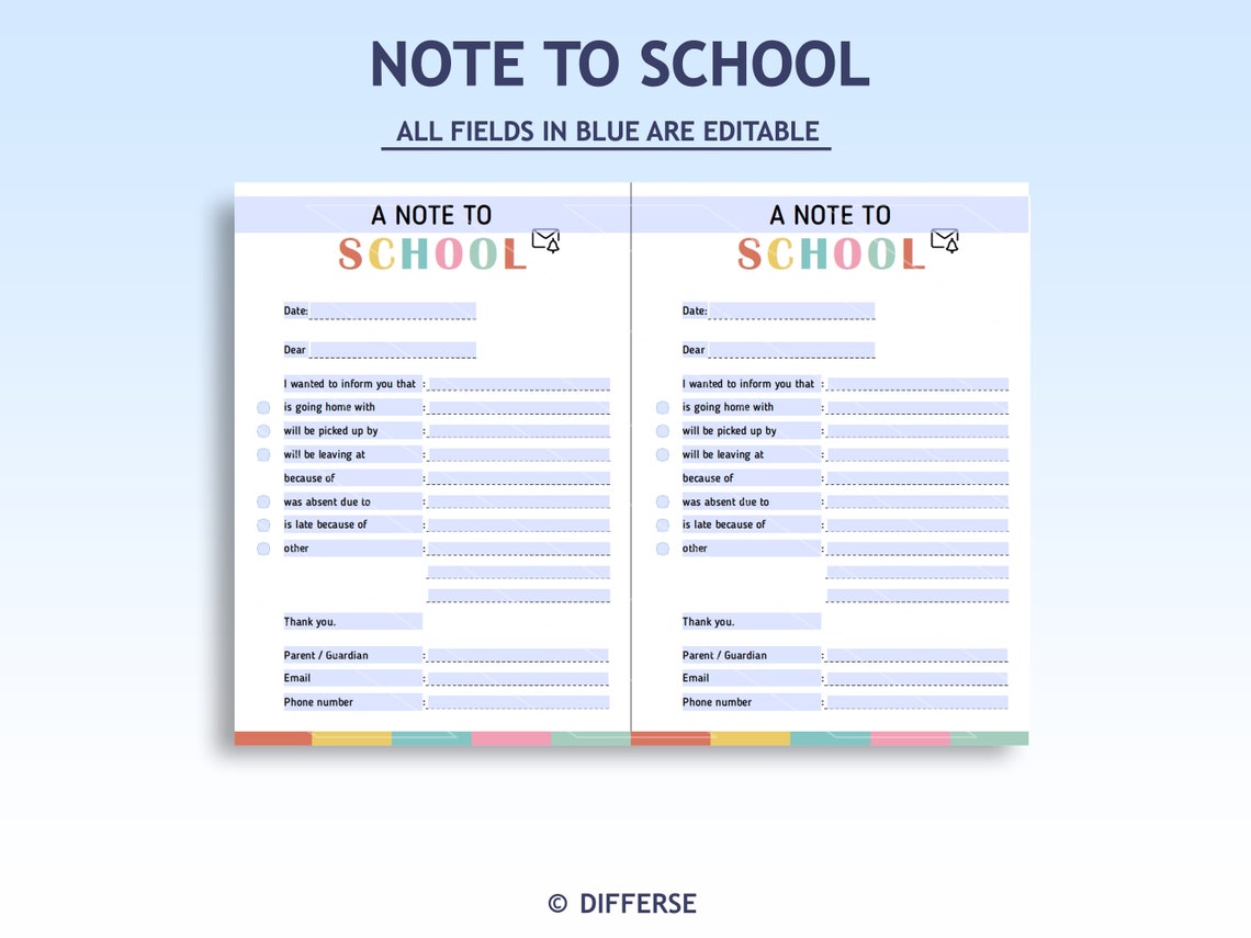 Note From Parent School Note From Home | Note to School Template | Excuse Note | Note ...