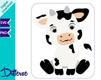 Mignon bébé vache SVG | Fichier de coupe SVG et PNG | Vache svg | Bébé animal de la ferme | Bébé vache png | Svg bébé animal