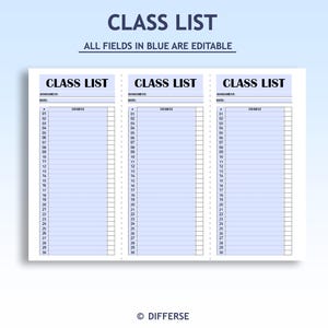 Editable Class List Template | Class List Checklist | Attendance ...