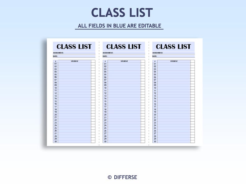 Downloadable Grad Class List Editable Class List Template | Class List Checklist | Attendance ...