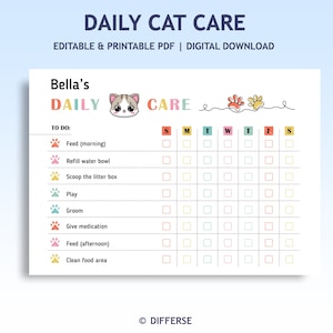 Kids Cat Care Checklist | Cat Checklist | Cat Care Planner | Pet Care Instruction | Cat Care Chart | Cat Care Tracker | Cat Care Routine