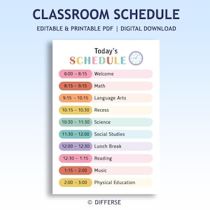 Classroom Schedule | Editable Daily Schedule | Daycare Schedule List | Homeschool Daily Planner | Daily Routine | Homeschool To Do Schedule