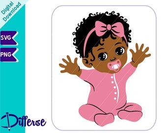 Black Newborn baby with Pacifier | SVG Cut File & PNG | Black Baby SVG | Baby Girl svg | African-American Princess Vector | Black Girl png