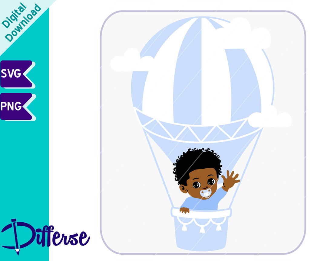 Black Baby in Hot Air Balloon SVG | SVG Cut File & PNG | Boy Baby ...