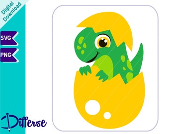 Dinosaurio bebé en huevo SVG / Archivo de corte SVG y PNG / Dinosaurio SVG / Clipart de dinosaurio / Archivo de corte de dinosaurio / Dinosaurio lindo SVG