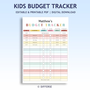Kids Budget Tracker | Editable Budget Tracker | Allowance Tracker | Kids Budget Planner | Budget Printable | Budget Template for Kids